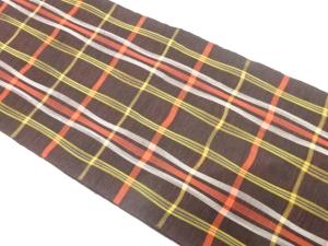 格子模様織り出し　名古屋帯